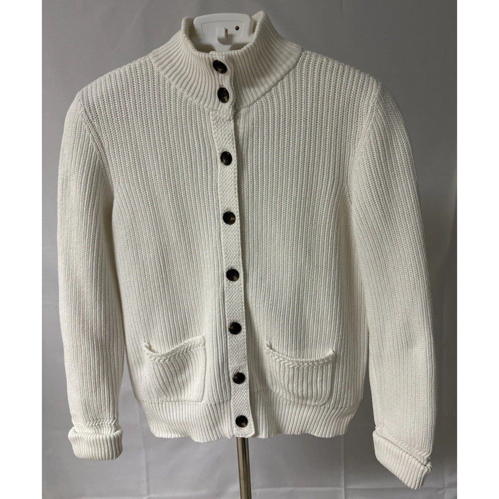 VTG Lauren Ralph Lauren ButtonFront MockNeck Ribbed Cardigan SweaterWomen's Sz M